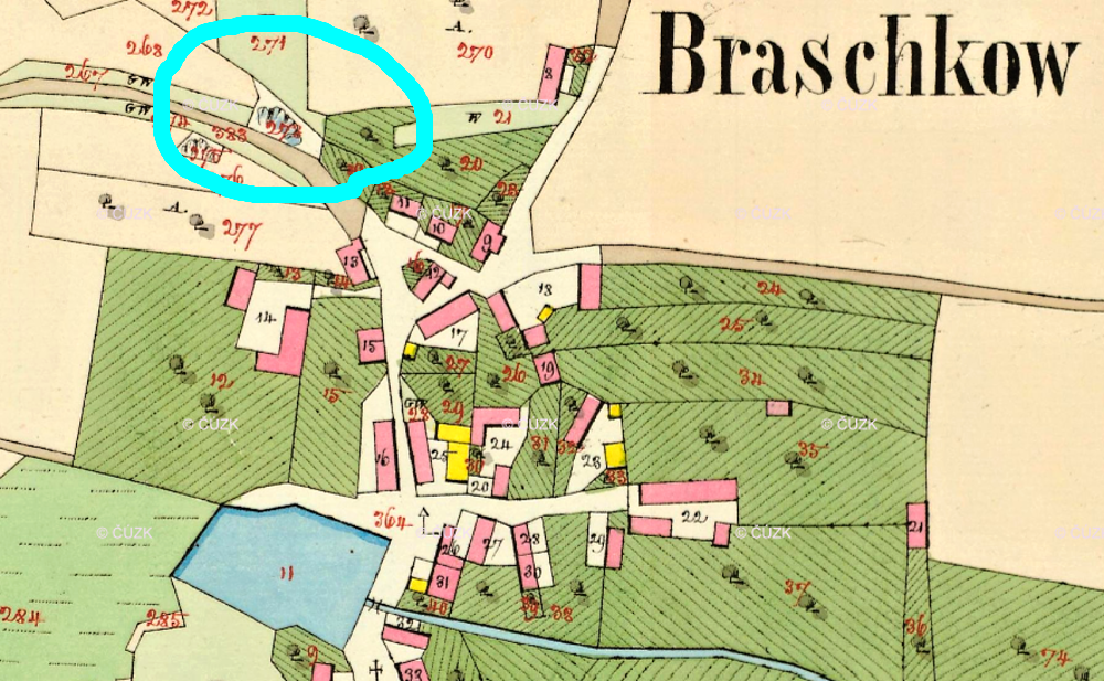 Braškov kolem roku 1840 - archiv ČÚZK